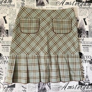 BGC Womens Blue and Brown plaid miniskirt ruffled pleated drop waist 90s vintage
